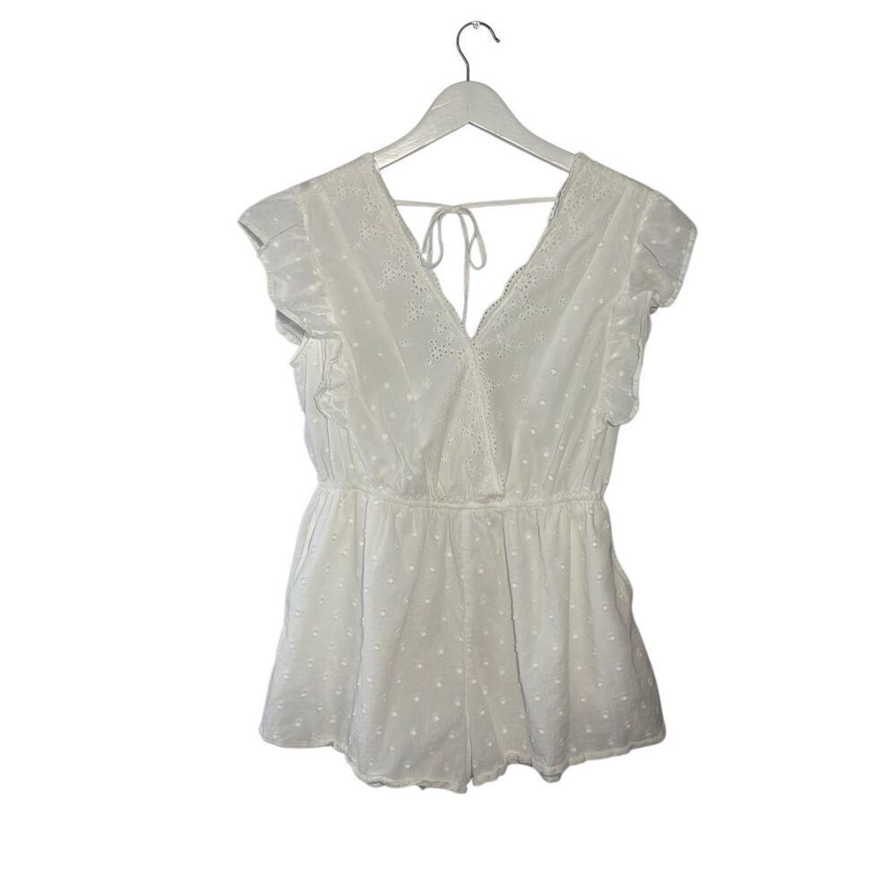 Blue Rain white eyelet ruffled cap sleeve romper - L